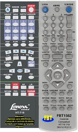 Controle Compatível HT Lenoxx HT718 HT719 DK416 RC212 FBT1582
