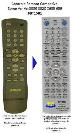 Controle Compativel Semp Vcr Vcr3030 3020 X685 689 FBT1581