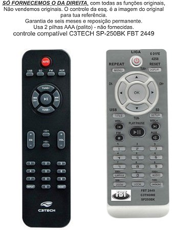 Controle Compatível C3TECH SP-250BK FBT2449