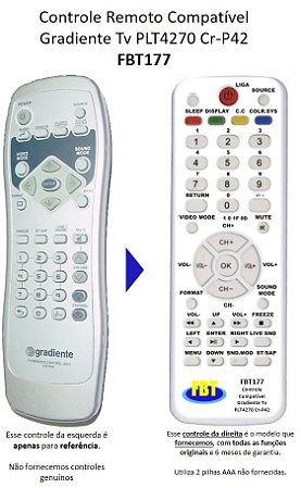 Controle Compativel Gradiente Plt4270 4230 5070 5071 Fbt177