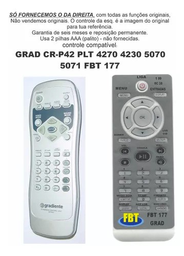 Controle Compativel Gradiente Plt4270 4230 5070 5071 Fbt177