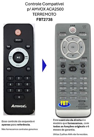 Controle Compatível AMVOX ACA2500 TERREMOTO FBT2738