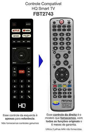 Controle Compatível para SMART TV HQ FBT2743