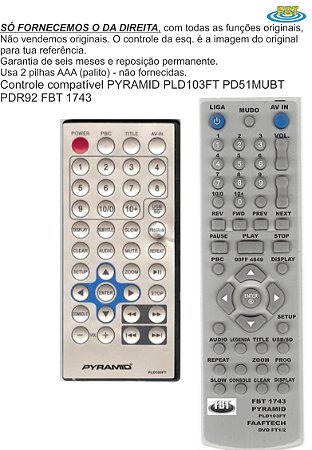 Controle Compatível Faaftech Ftdvd1/2din Sl Pld103ft Fbt1743