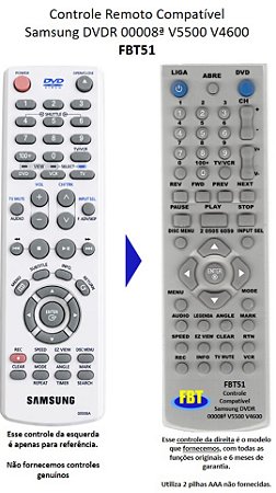 Controle Compatível Samsung Dvd Vcr Grav V5500 00008a Fbt51