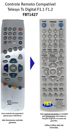 Controle Compatível Com Telesystem F1.1 F1.2 FBT1427