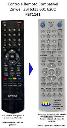 Controle Compat Zinwell Isdb-t Tvdig Zbt633 601 620c Fbt1141