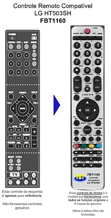 Controle Compatível Com LG Hometheater Ht503sh Fbt1160