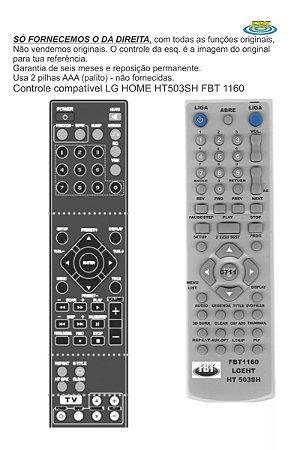 Controle Compatível Com LG Hometheater Ht503sh Fbt 1160