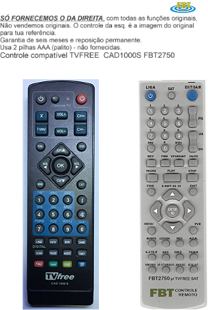 Controle Compatível Com TVFREE CAD1000S FBT2750