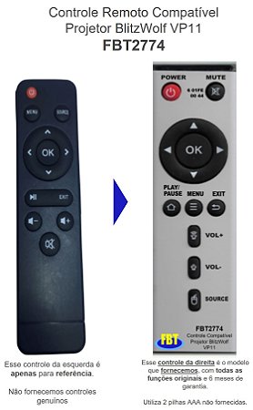 Controle Compatível Com BLITZWOLF PROJ VP15 FBT2774
