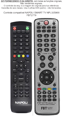 Controle Compatível Com NAPOLI SMART TV NPL32S900 FBT2779