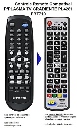 Controle Compatível Com Gradiente Tv Plasma Pl 4281 FBT710