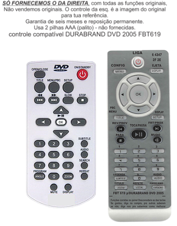 Controle Compatível Durabrand DVD2005 FBT619