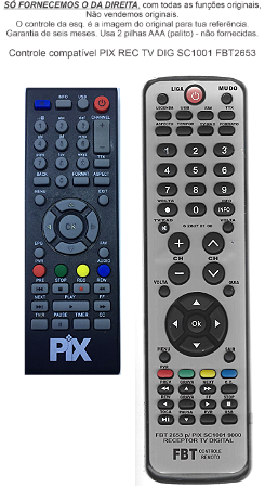 Controle Compatível Com PIX REC TV DIG SC1001 FBT2653