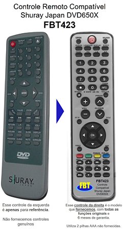 Controle Compatível Com DVD650X SHURAY JAPAN FBT423