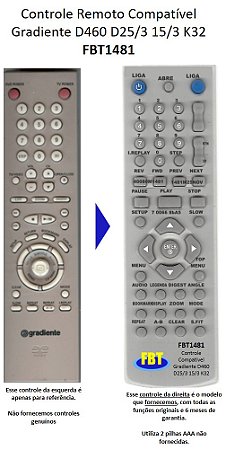 Controle compatível GRADIENTE HOME D460 D25/3 15/3 K32 só DVD FBT1481