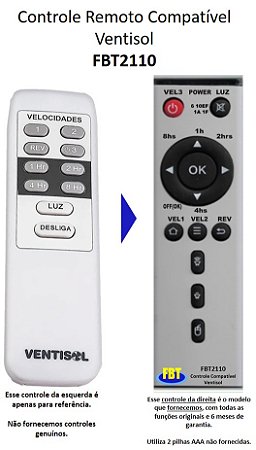 Controle Remoto Compatível Com VENTISOL FBT2110