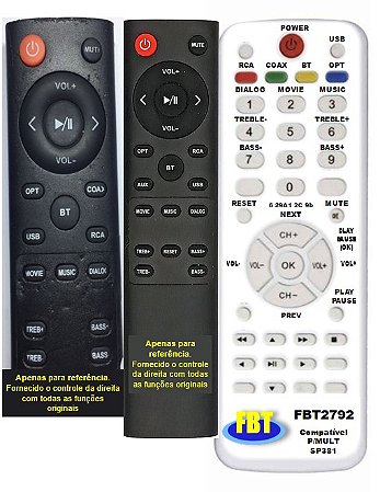 Controle Compatível Com SoundBar Multilaser Pulse SP381 FBT2792