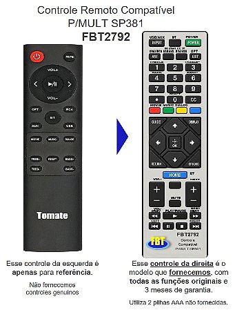 Controle Compatível Com SoundBar Multilaser Pulse SP381 FBT2792