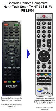 Controle Compatível Com NORTH TECH SMART TV 4K NT 55S4W FBT2801