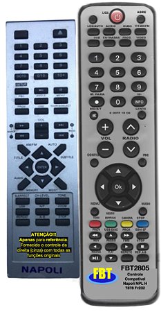 Controle Compatível Com NAPOLI DVD H 7878 FR 232 FBT2805