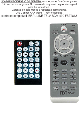 Controle Compatível Com BRAULINE TELA BCM-490 FBT2813