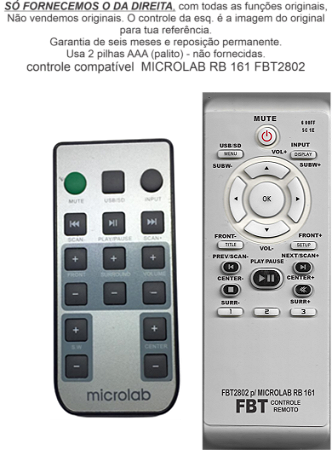 Controle Compatível Com MICROLAB RB 161 FBT2802