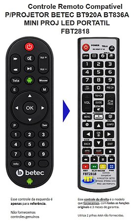 Controle Compatível Com BETEC BT920A BT836A MINI PROJ LED FBT2818