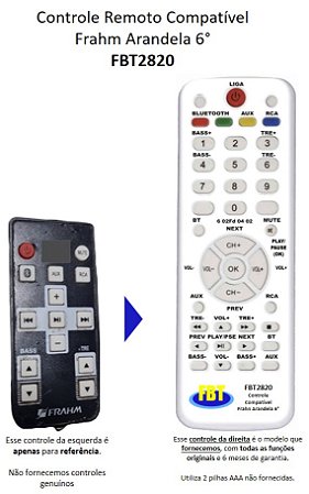Controle Compatível Com FRAHM ARANDELA 6' 'ATIVA FBT2820