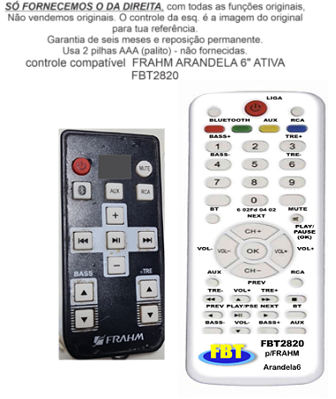 Controle Compatível Com FRAHM ARANDELA 6' 'ATIVA FBT2820