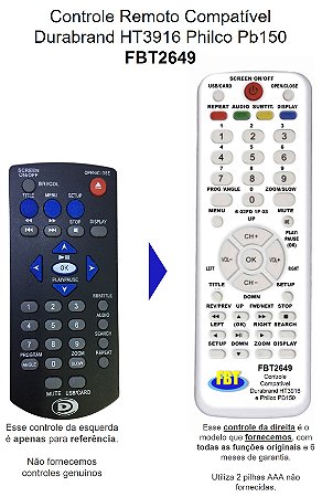 Controle Compatível Com Philco Pb150 Durabrand Ht3916 Fbt2649