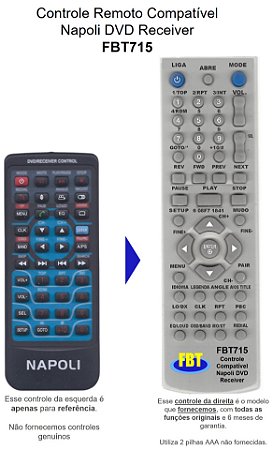 Controle Compatível Com NAPOLI AUTOMOTIVO DVD-TV8181 FBT715