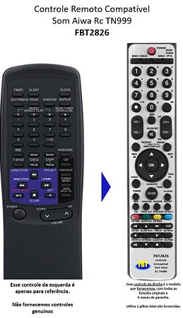 Controle Compatível Com HOME AIWA RC TN999 FBT2826