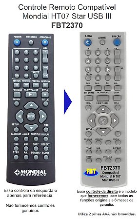 Controle Compatível Com MONDIAL STAR USB III HT07 FBT2370