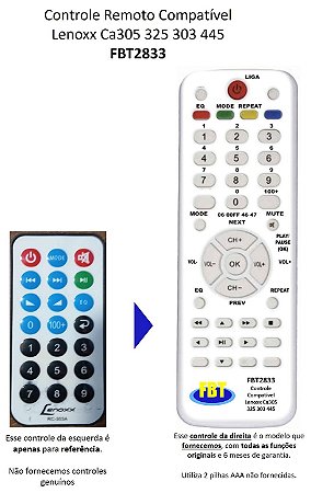 Controle Compatível Com LENOXX CX AMP CA305 CA325 CA303 CA445 FBT2833