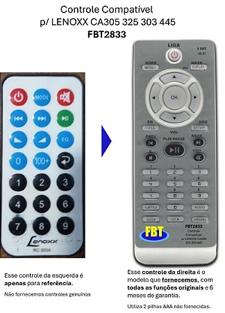 Controle Compatível Com LENOXX CX AMP CA305 CA325 CA303 CA445 FBT2833