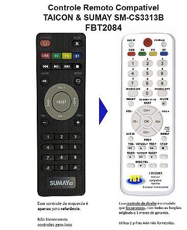 Controle Remoto Compatível Taicon & Sumay Sm-Cs3313B FBT2084