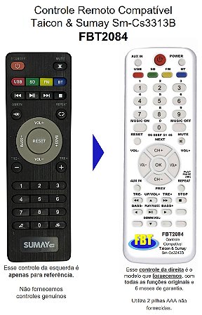 Controle Remoto Compatível Taicon & Sumay Sm-Cs3313B FBT2084