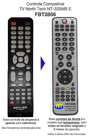 Controle Compatível Com TV NORTH TECH NT-32SMS E FBT2856