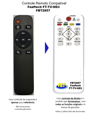Controle Compatível FAAFTECH FT-TV-HD3 FBT2857