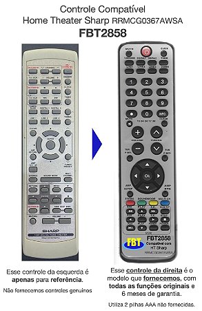 Controle Compatível  Com HOME THEATER SHARP RRMCGO367AWSA FBT2858