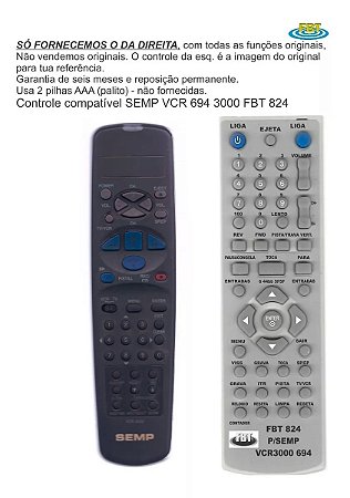 Controle Compatível Com SEMP VCR 694 3000 X683 FBT824