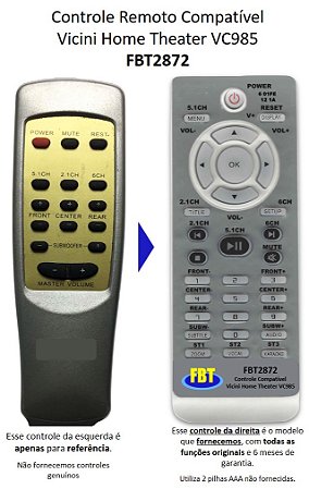 Controle Compatível Com VICINI Home Theater VC985 FBT2872