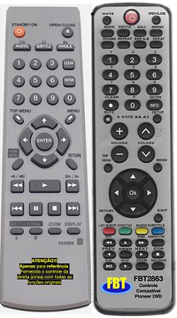 Controle Compatível Com DVD PIONEER VXX2866 2805 2914 2865 2801 2913 FBT2863