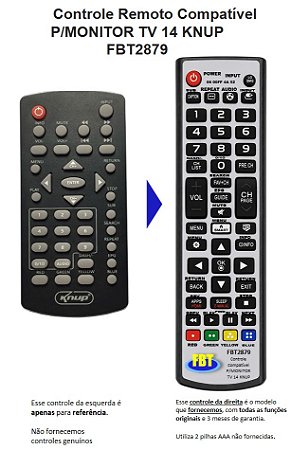 Controle Compatível KNUP TV MONITOR 14" FBT2879