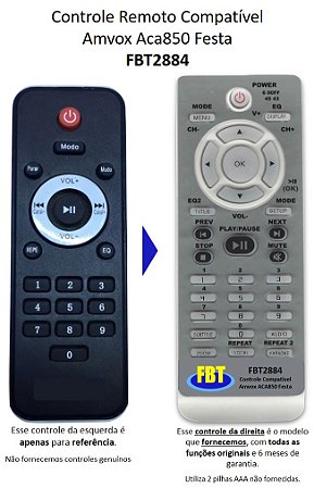 Controle Compatível AMVOX ACA850 Festa FBT2884