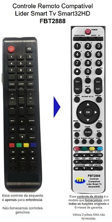 Controle Compatível Com TV LIDER SMART32HD FBT2888
