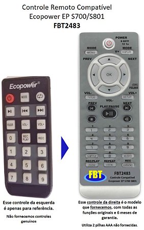 Controle Compatível Com ECOPOWER EP S700 801 FBT2483