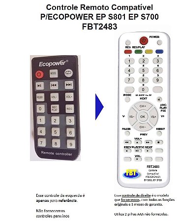 Controle Compatível Com ECOPOWER EP S700 801 FBT2483